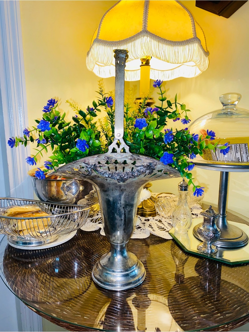 Victorian silver-plated flower basket or bride's basket